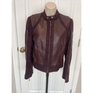Vintage Christian Dior Boutique Jacket Blazer Leather Wool Plum Maroon Gold